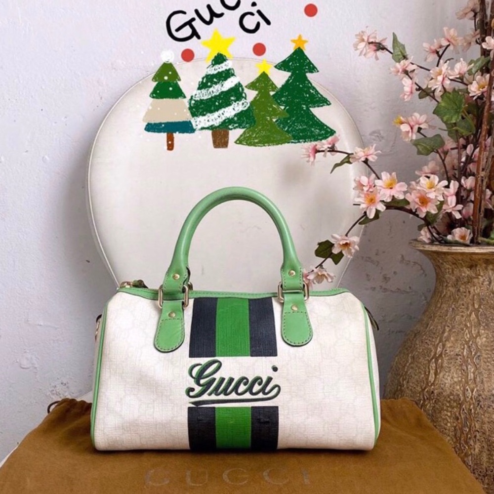 Gucci White Stripe Joy Small Boston Bag